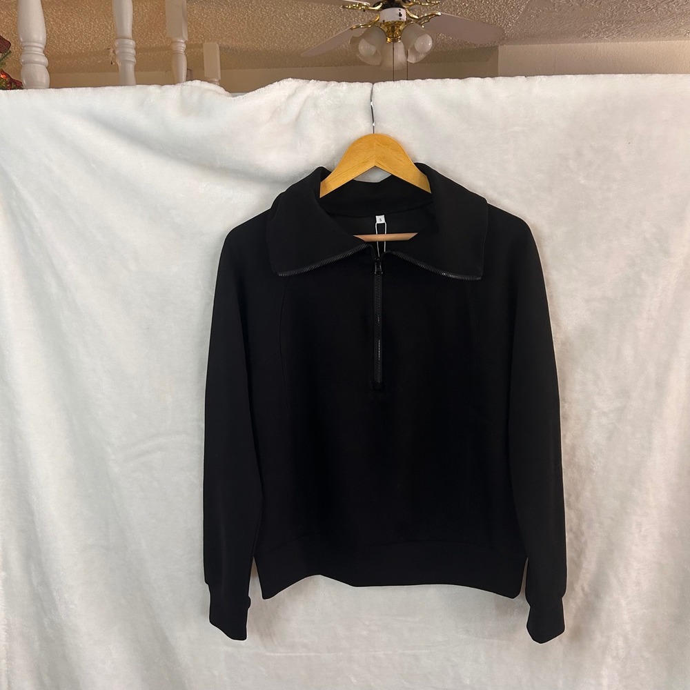 NWT Anrabess Womens Quarter Zip Sweatshirt Black Scuba Style Small Gorpcore - Picture 2 of 10